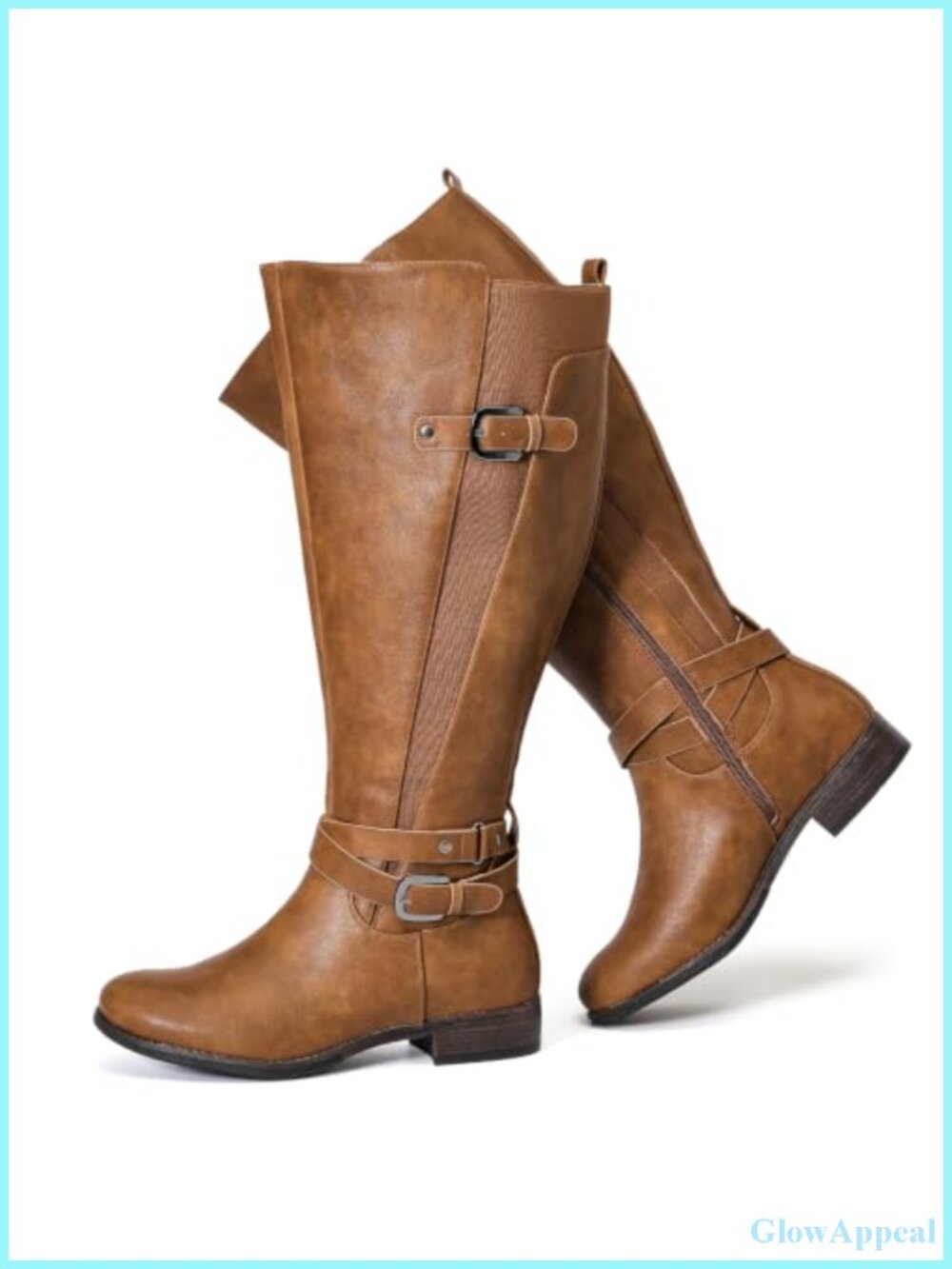 Extra Wide Calf Knee High Boots Faux Leather Memory Foam Block Heel